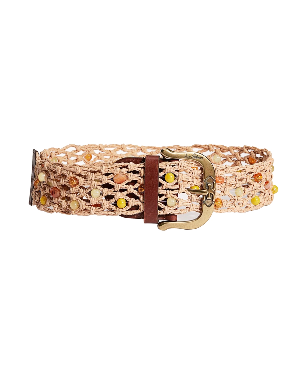 Women's Wide Beaded Macrame Belt - Natural