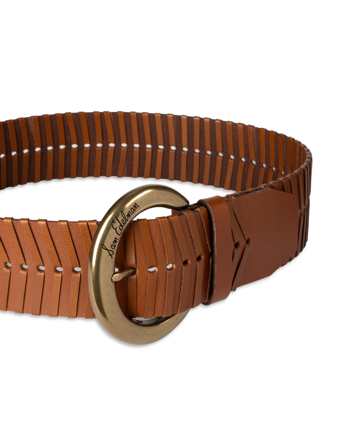 Shop Sam Edelman Women's Wide Width Laced Woven Leather Belt In Tan