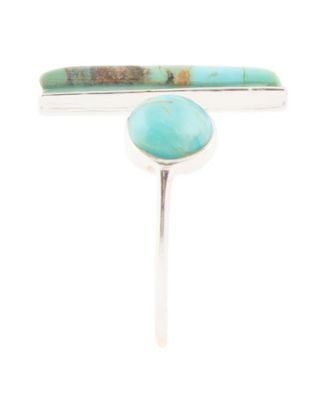 Open Genuine Blue Turquoise Sterling Silver Rectangle Ring