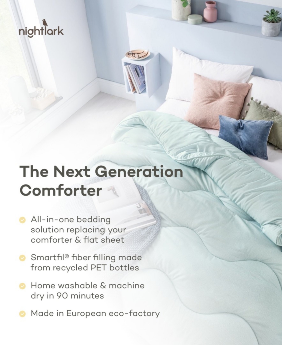 Night Lark Coverless Linen Comforter, Queen In Green