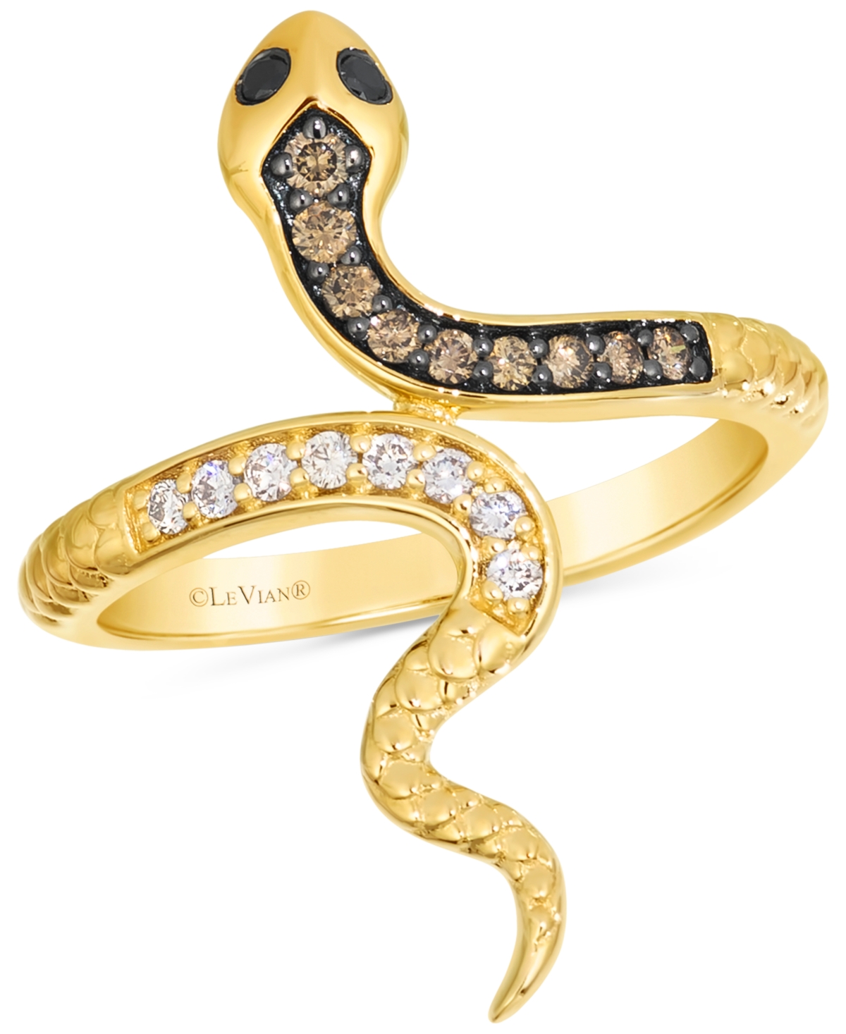 Le Vian Chocolate Diamond, Nude Diamond, & Blackberry Diamond Snake Ring (1/4 Ct. T.w.) In 14k Gold In Yellow Gold