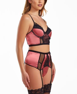 Woman's 3PC underwire padded bra, garter skirt and thong satin lingerie Set