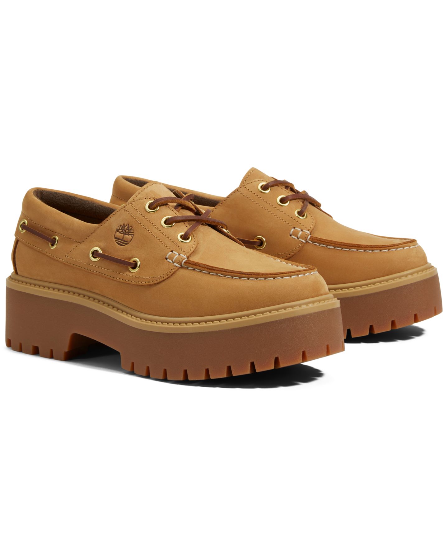Обувь Timberland Women's Stone Street 3-Eye Premium Leather Platform Boat Shoes, цвет: Пшеничный — фото 1