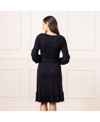 Women's Organic Long Sleeve Flounce Edge Cable Sweater Dress