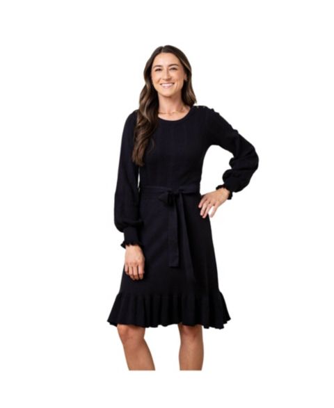 Женское платье Hope & Henry Organic Long Sleeve Flounce Edge Cable Sweater Dress, цвет: Чёрный