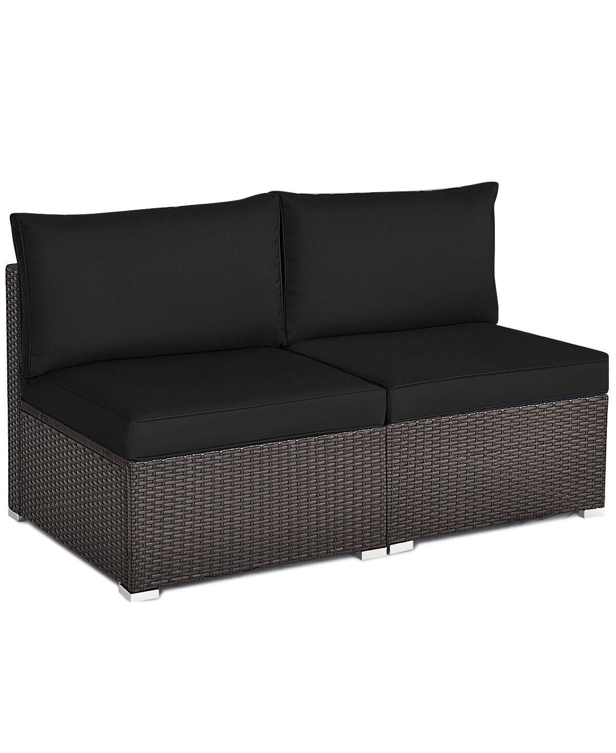 Skonyon 2 Pieces Patio Rattan Armless Sofa Set with 2 Cushions and 2 Pillows