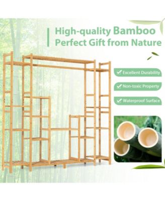 9-Tier Bamboo Plant Stand with Hanging Rack