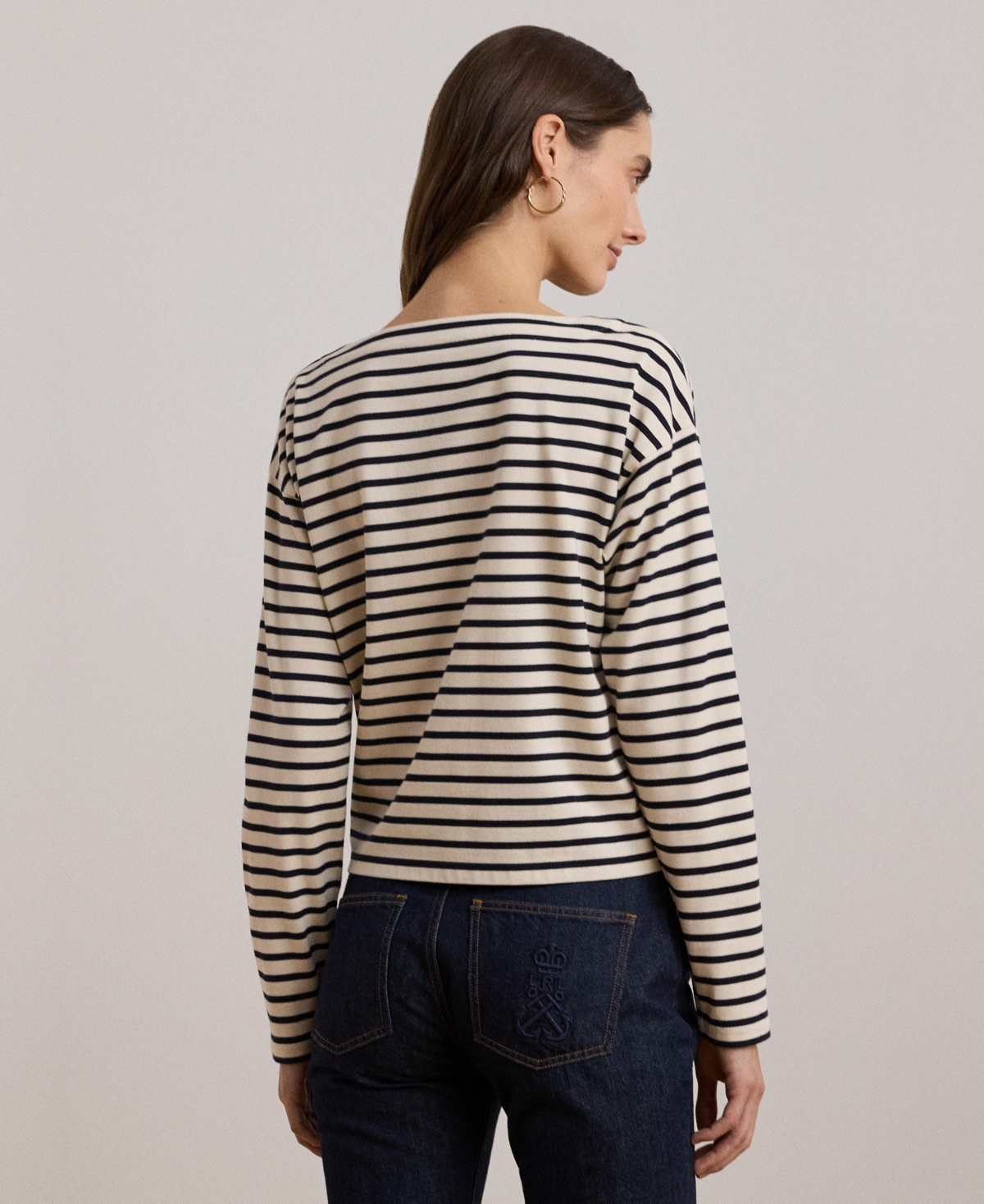 Lauren Ralph Lauren Women's Striped Cotton Jersey Boatneck Top -lauren Navy
