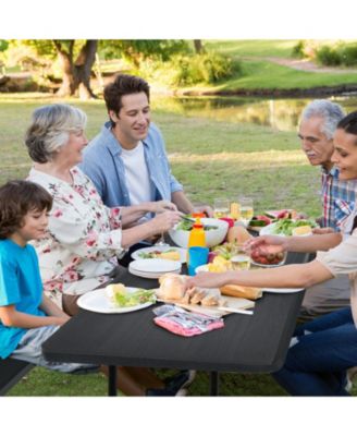 Folding Picnic Black Table Bench Set with Wood-like Texture