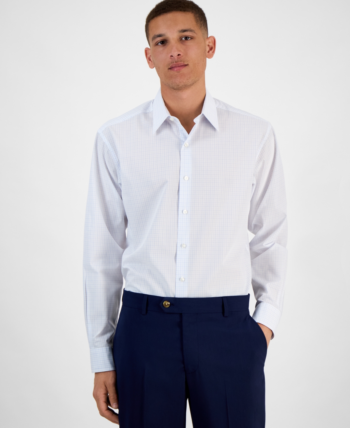 Men's Long Sleeve Button-Front Micro Check Dress Shirt, Exclusively at Macy's - White Islan Sunse