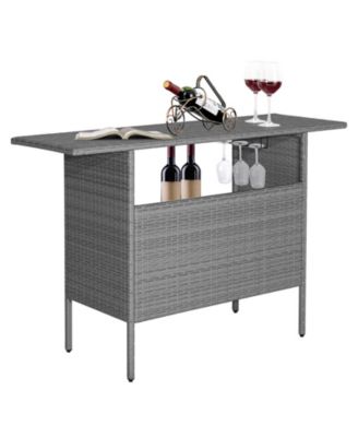 Outdoor Patio Wicker Bar Table with Metal Shelves