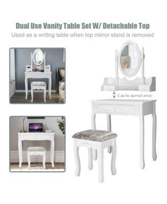 Vanity Table Set with Oval Mirror and 4 Drawers