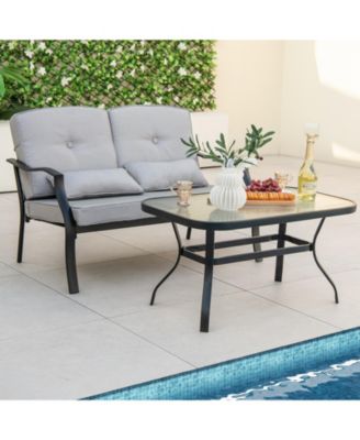Outdoor Loveseat Chair Set with Tempered Glass Coffee Table