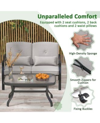 Outdoor Loveseat Chair Set with Tempered Glass Coffee Table