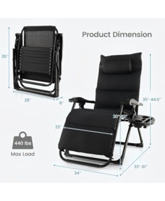 Adjustable Metal Zero Gravity Lounge Chair with Removable Cushion and Cup Holder Tray