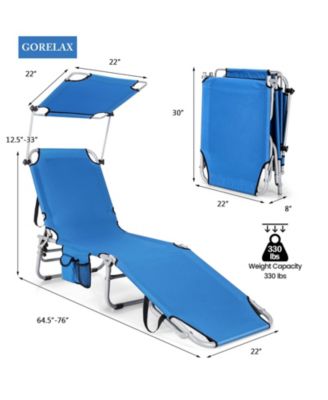 5-Position Adjustable Outdoor Chaise Chair Recliner Chair with Canopy Shade