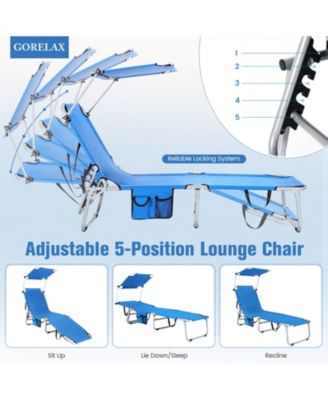 5-Position Adjustable Outdoor Chaise Chair Recliner Chair with Canopy Shade