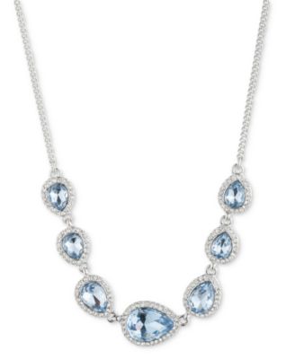 Givenchy - Silver-Tone Blue Stone & Crystal Pear Halo Collar Necklace, 16" + 3" extender