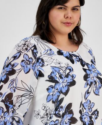 Plus Size Floral Ruffle-Sleeve Blouse