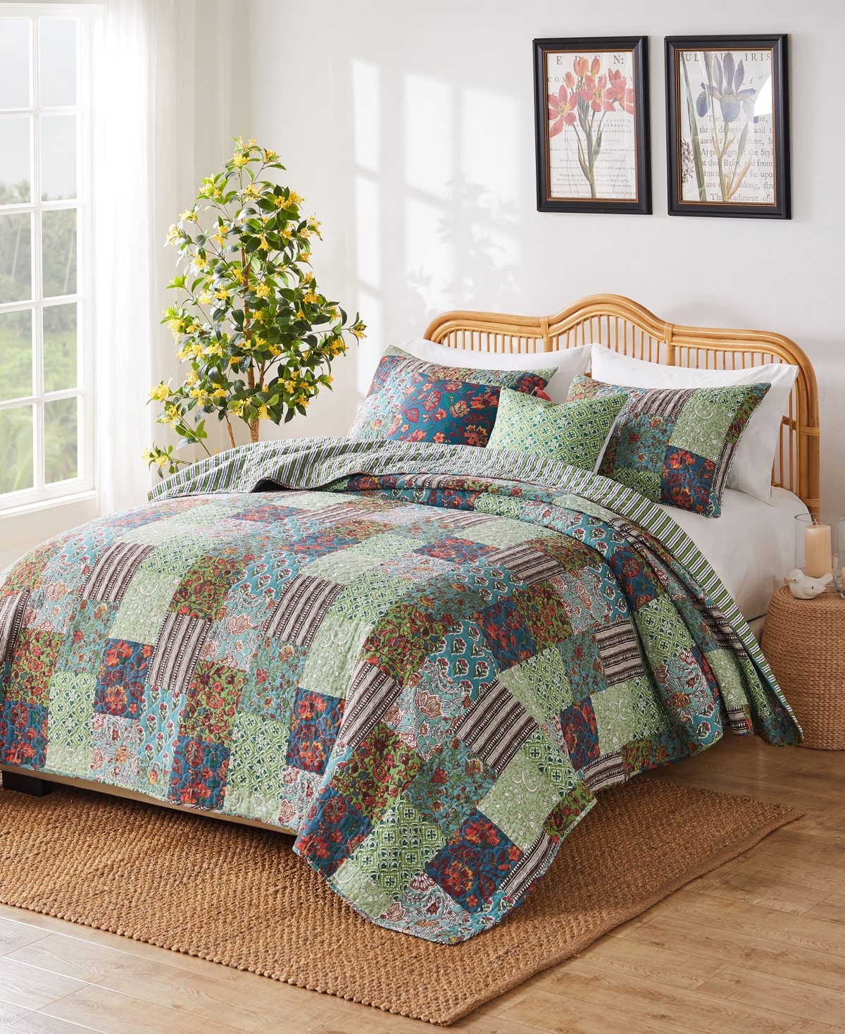 Greenland Home Fashions Jasmin Vintage Boho Reversible 3-pc. Quilt Set, Full/queen In Jade