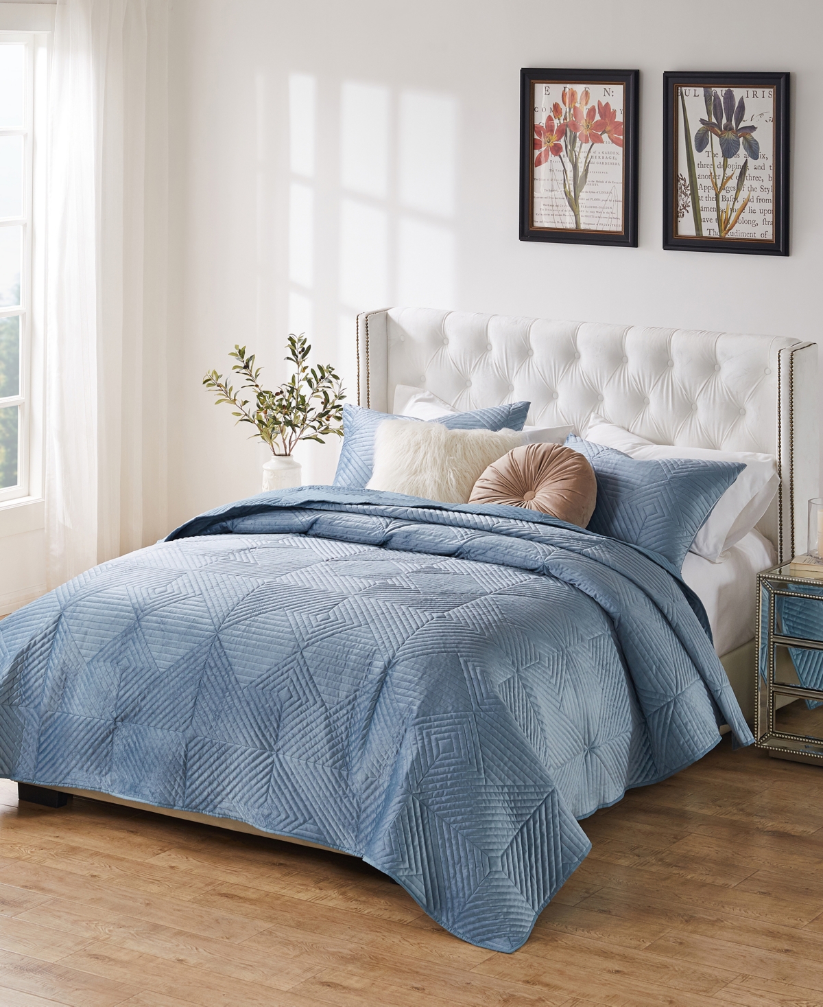 Greenland Home Fashions Riviera Velvet 3-pc. Quilt Set, Full/queen In Spa Blue