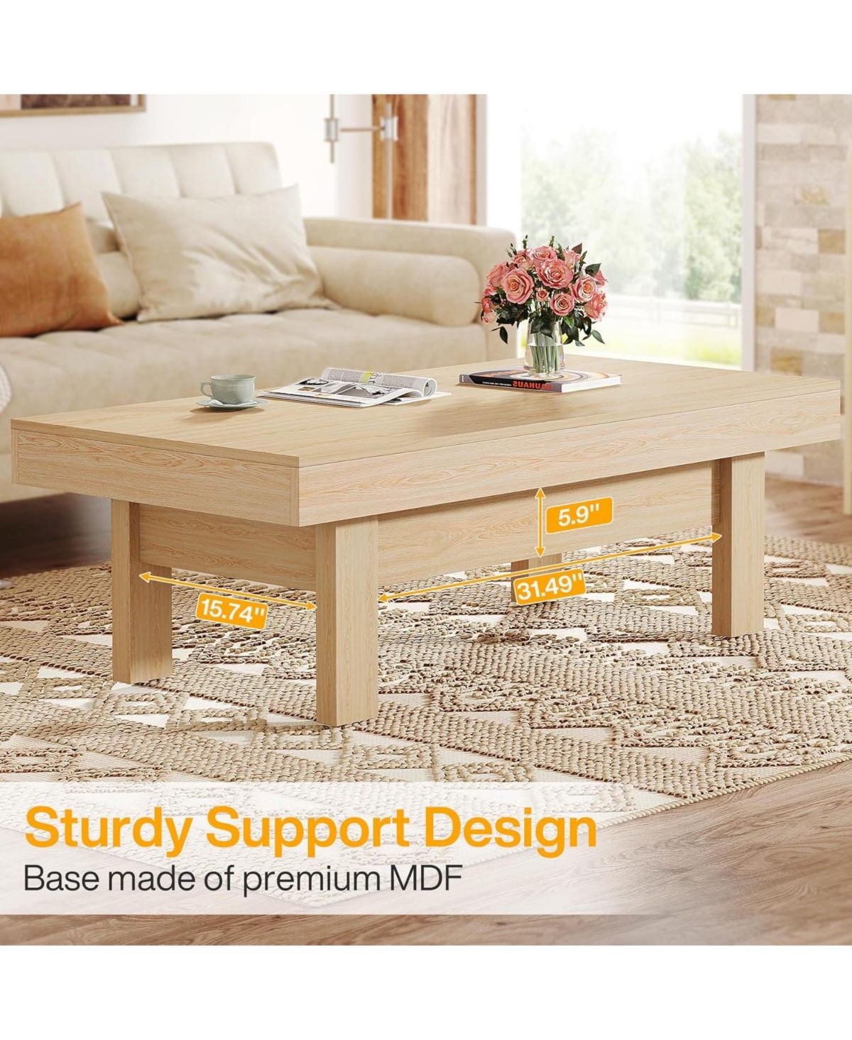 Tribesigns Modern Coffee Table, 47-Inch Simple Rectangle Center Table for Living Room, Farmhouse Coffee Table Wood Cocktail Tea Table for Bedroom Home