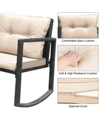 3 Pieces Cushioned Patio Rattan Set with Rocking Chair and Table