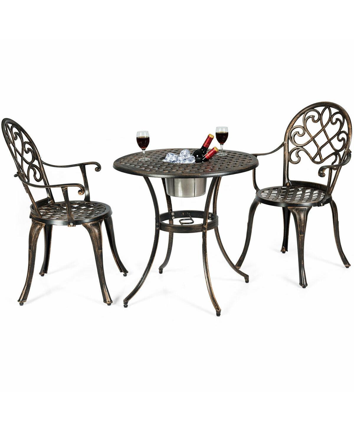 Sugift 3 Pieces Outdoor Set Patio Bistro with Attached Removable Ice Bucket