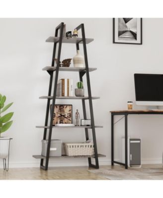 Garmin Bookshelf 5 Tier Industrial Wood, Tall Open Rustic Etagere Bookcase Ladder, Standing Display Shelves for Home Living Room Bedroom Office