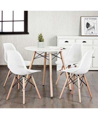 4 Pieces Modern Plastic Hollow Chair Set with Wood Leg