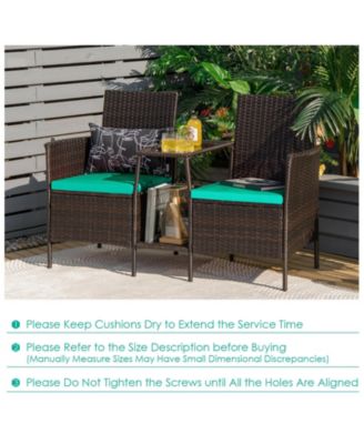 Rattan Patio Conversation Set Cushioned with Glass Table