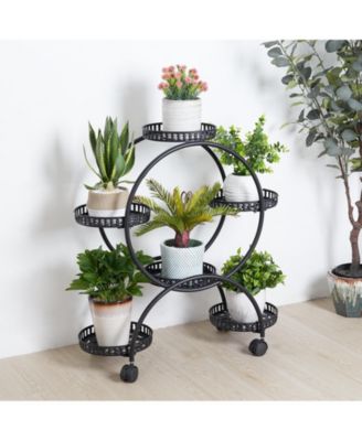 Metal 6 Pot Plant Stand Decorative Flower Pot Holder with Wheels For Indoor Outdoor