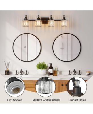Bathroom Vanity Light Fixtures Modern Crystal Vanity Light Fixtures Over Mirror，4 Light Modern Crystal Wall Lighting with Square Shade Black