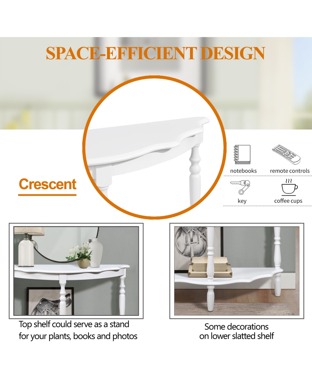 Slickblue 42'' Retro Circular Curved Half-Moon Console Table; Stylish Cloud Design with Open Shelf