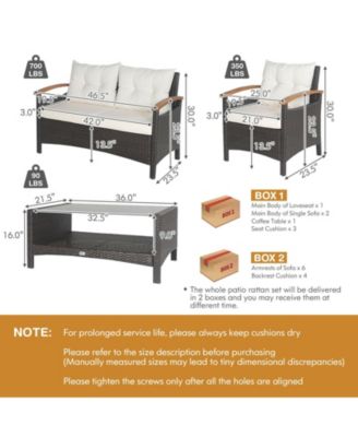 4 Pieces Patio Rattan Furniture Set with Cushioned Sofa and Storage Table