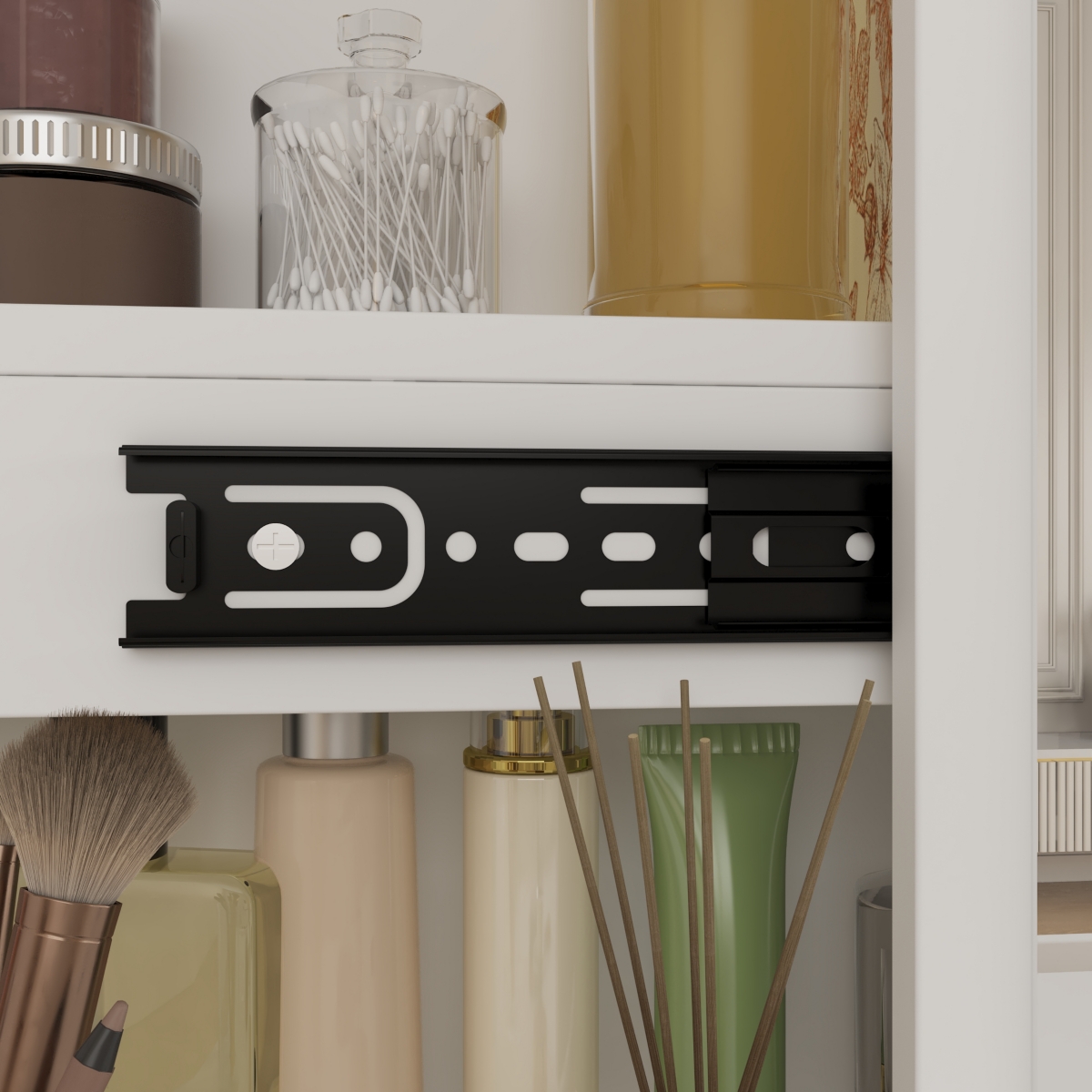 Homsee 4-Drawers Black Wood Led Sliding Mirror Makeup Vanity Sets Dressing Table Sets with Stool, Door Cabinet, Shelves