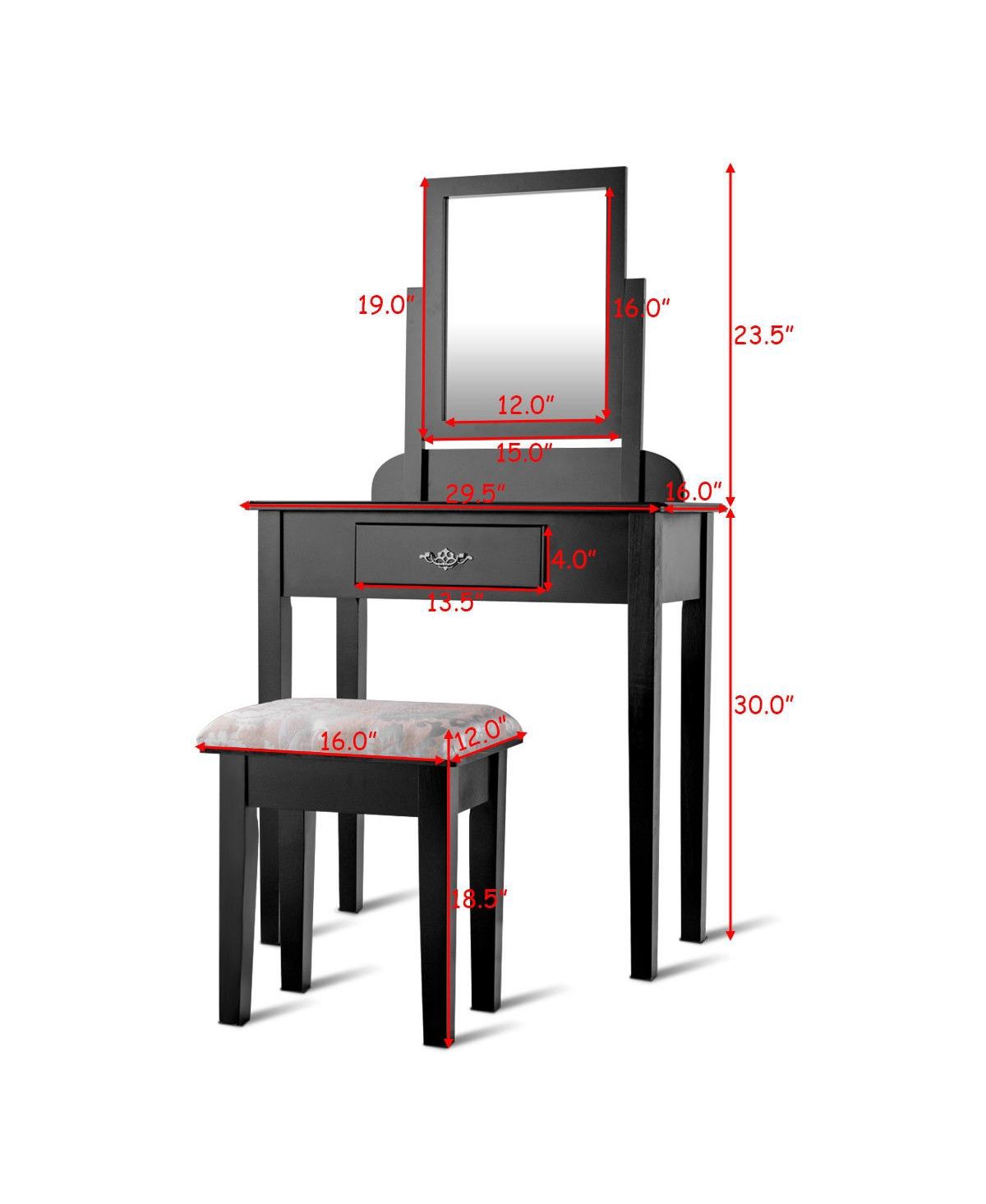 Sugift Vanity Dressing Table Stool Set with Large Makeup Mirror