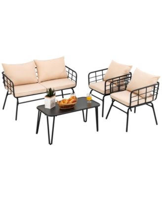 4 Pieces Patio Furniture Set with Seat Back Cushions for Garden