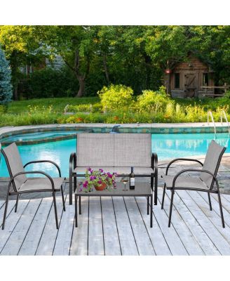 4 Pieces Patio Furniture Set with Glass Top Coffee Table
