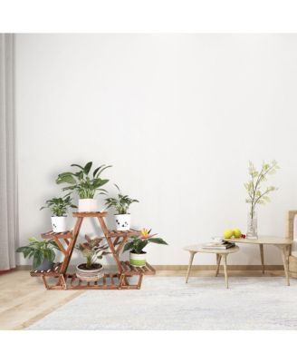 Wooden Plant Stand 6 Tier Bonsai Display Shelf Carbonized Wood for Porch Outdoor