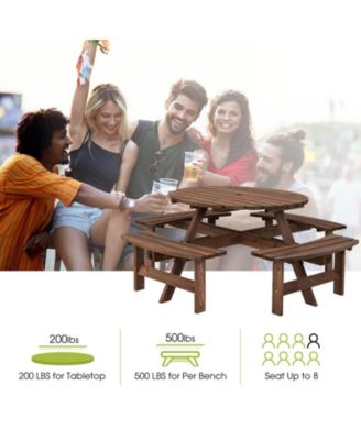 Patio 8 Seat Wood Picnic Dining Seat Bench Set