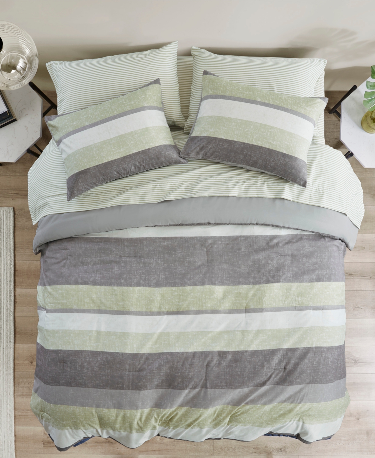 Shop Madison Park Essentials Jaxon Wide Stripe 7-pc. Comforter Set, King In Green,grey