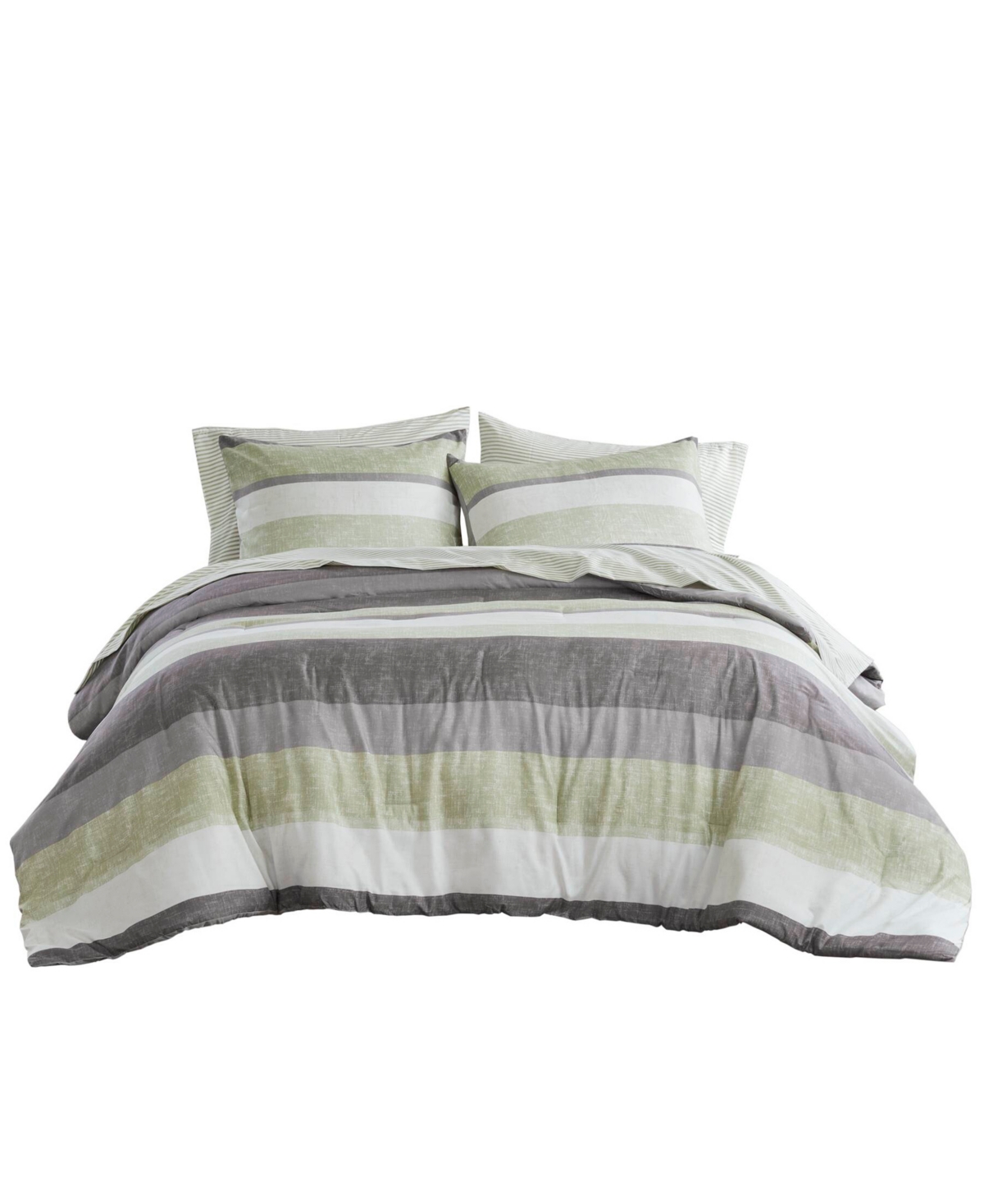 Shop Madison Park Essentials Jaxon Wide Stripe 7-pc. Comforter Set, Queen In Green,grey