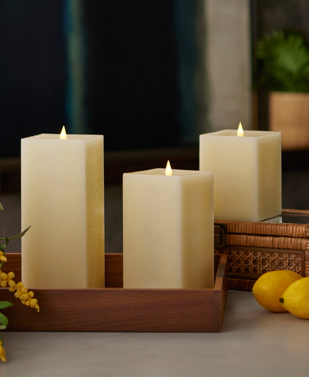 Seasonal Classic Motion Flameless Square Candle, 3-Pc. Set