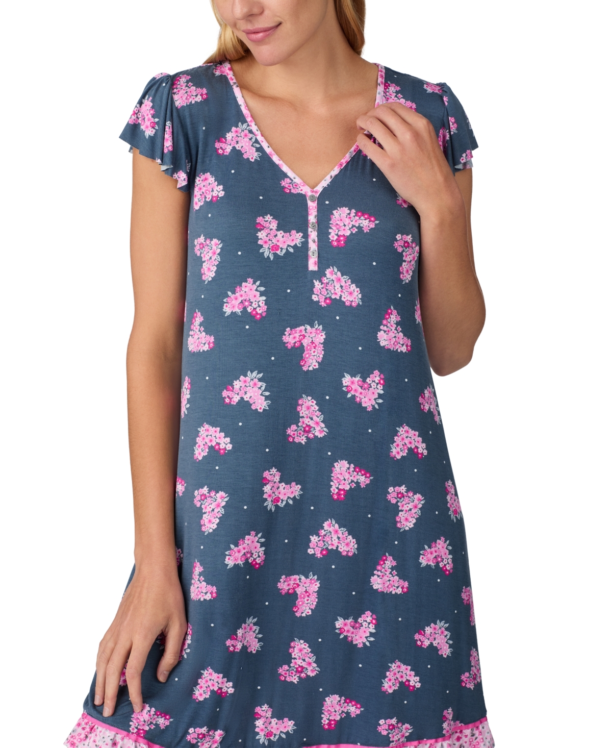Ellen Tracy Women's Printed Flutter-Sleeve Sleepshirt
