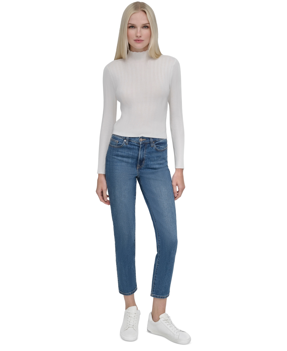 DKNY JEANS PETITE RIBBED MOCK-NECK SWEATER 