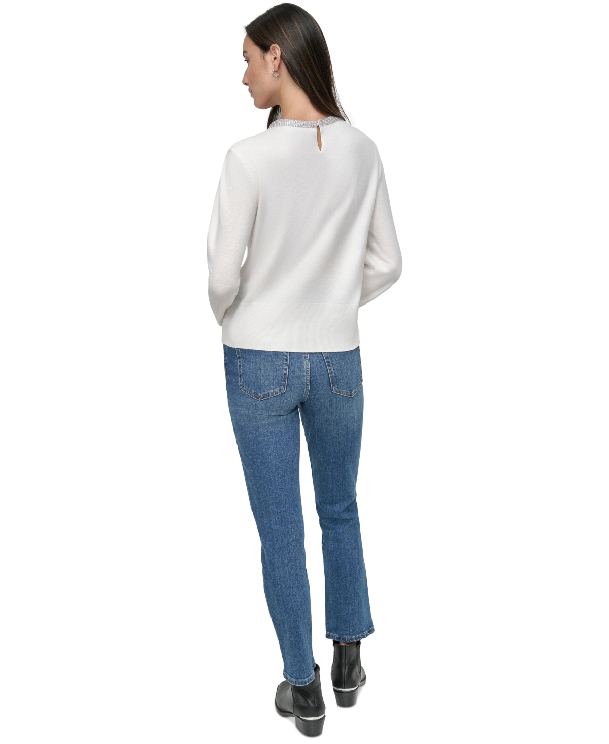 Shop Dkny Jeans Petite Embellished Trim Sweater Top In Ivory