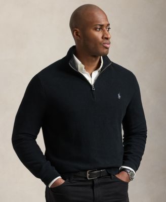 Men's Big & Tall Mesh-Knit Cotton Quarter-Zip Sweater