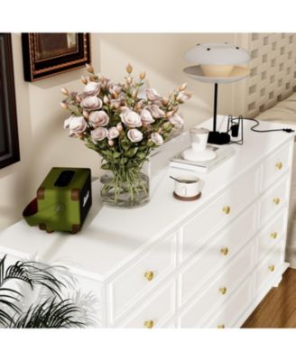  White Wooden 63 in. W 12-Drawer Chest of Drawers Modern European Style Storage Dresser