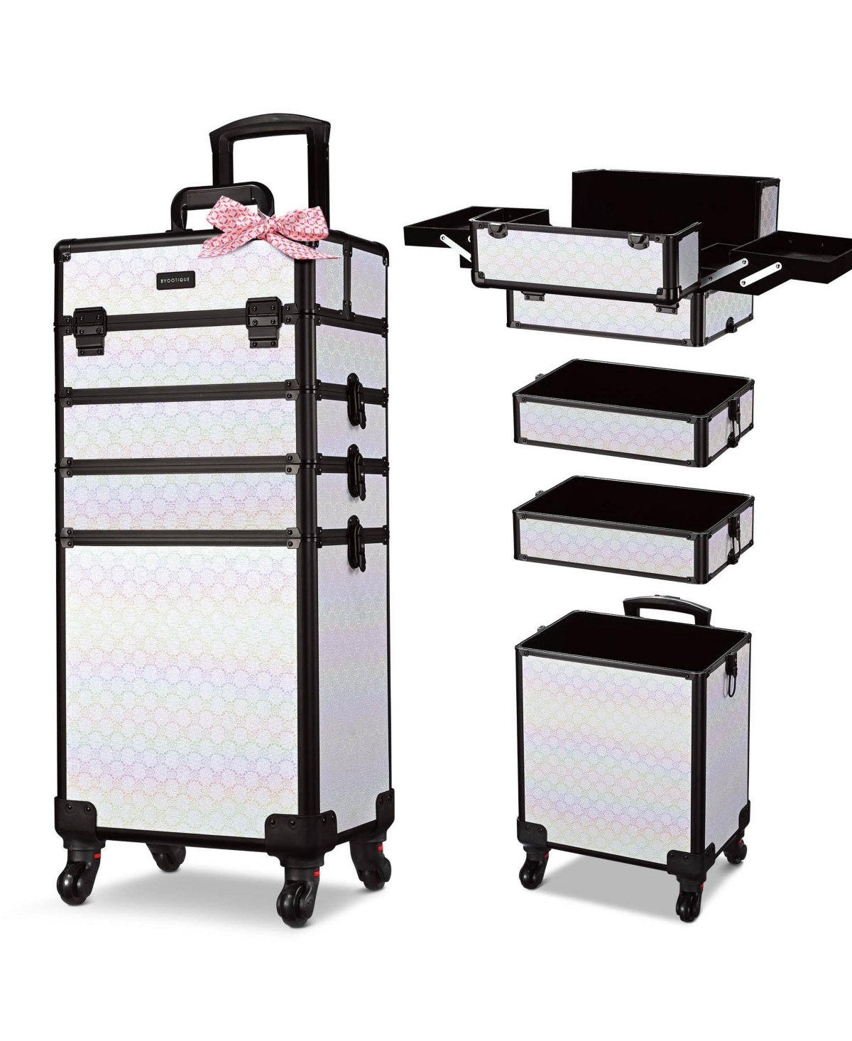 4in1 Rolling Makeup Train Case Cosmetic Organizer Blush ForgetMeNot - Pink